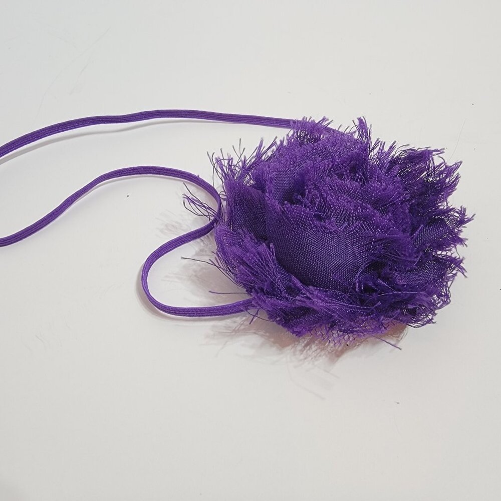 Purple Faux Flowered Elastic Ribboned Headband